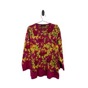 JJ. Garella Sweater 100% Extra Fine Merino's Wool Made in‎ France Floral Large